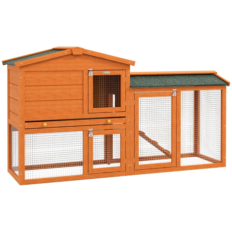 Two-Level Rabbit Hutch Small Animal House Pet Bunny Cage Home w/ Outdoor Run Water & UV Resistant Roof Access Ramp