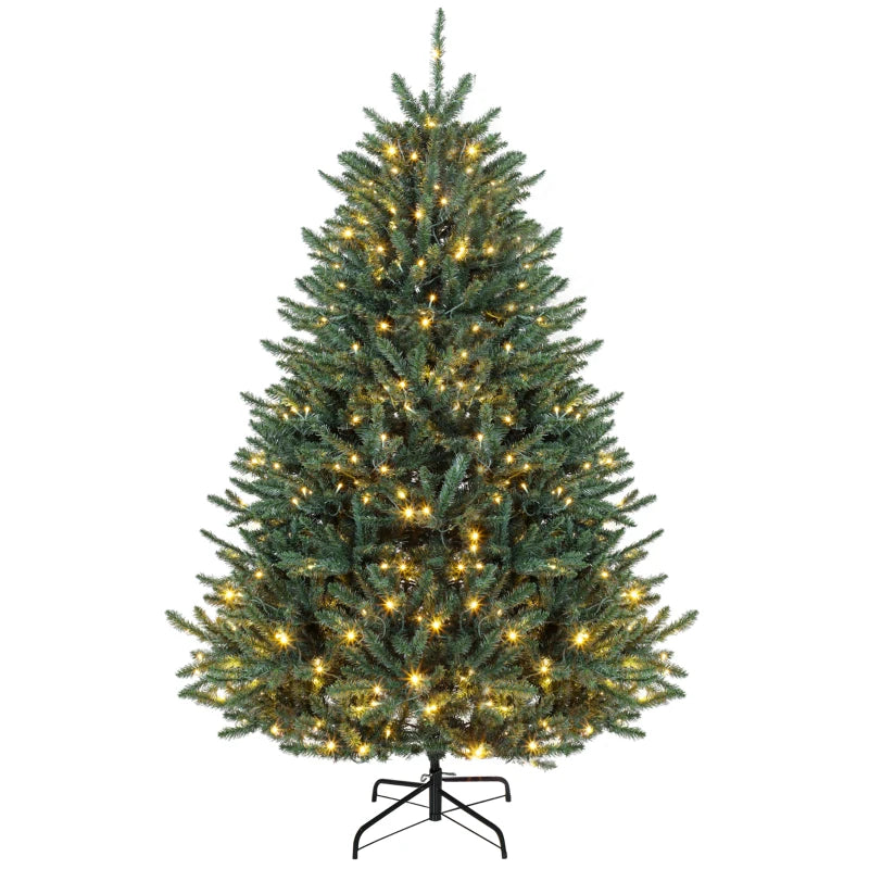 HOMCOM 6ft Prelit Christmas Tree, Colorado Blue Spruce, Easy Plug, Hinged Xmas Tree with Warm White & Multi-Color LED Lights