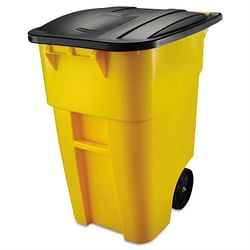 50 Gallon Yellow Commercial Heavy-Duty Trash Can with Black Lid - Free Shipping