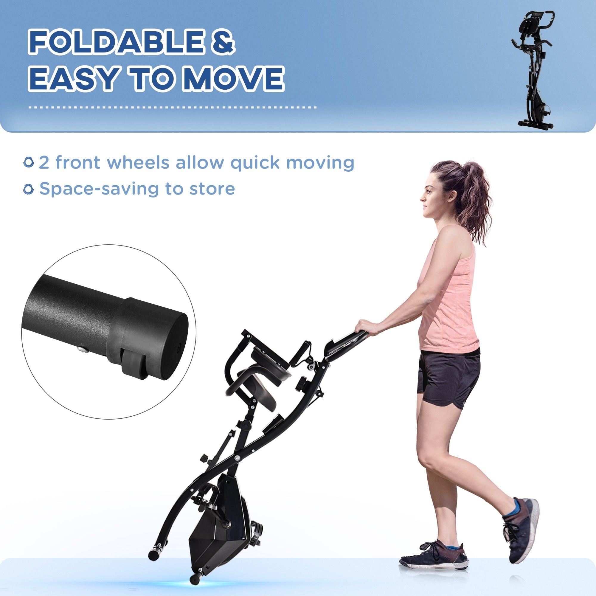Soozier 2 in 1 Upright Exercise Bike Stationary Foldable Magnetic Recumbent Cycling with Arm Resistance Bands Black