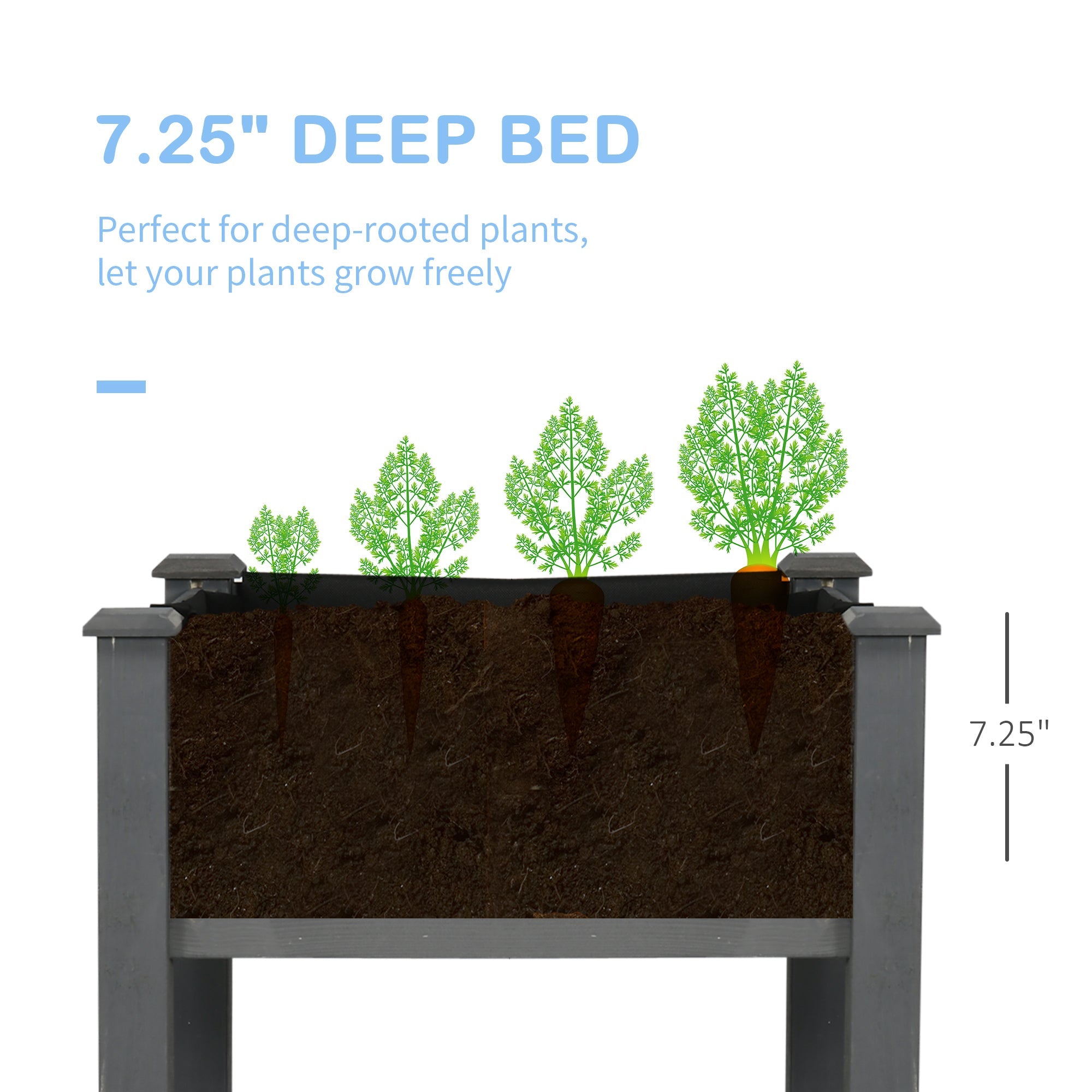 Outsunny Elevated Wooden Planter Box 34"x18"x30" with Legs, Drainage, Inner Bag for Easy Gardening - Dark Grey