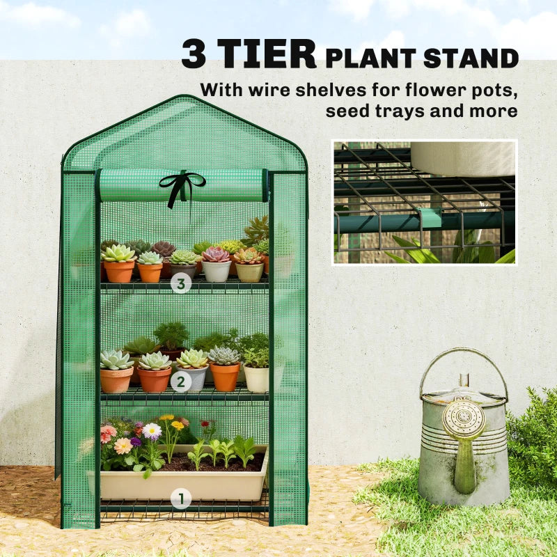 Mini Greenhouse with Screen Roof, Portable Small Greenhouse with Roll-Up Zipper Door, 27.6" x 19.7" x 50", Green