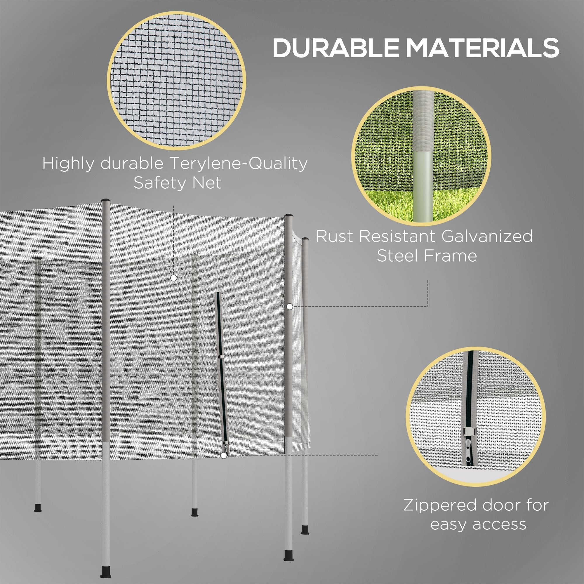 Soozier 12FT Trampoline Safety Net Enclosure with 8 Poles Replacement Protective Mesh Grey