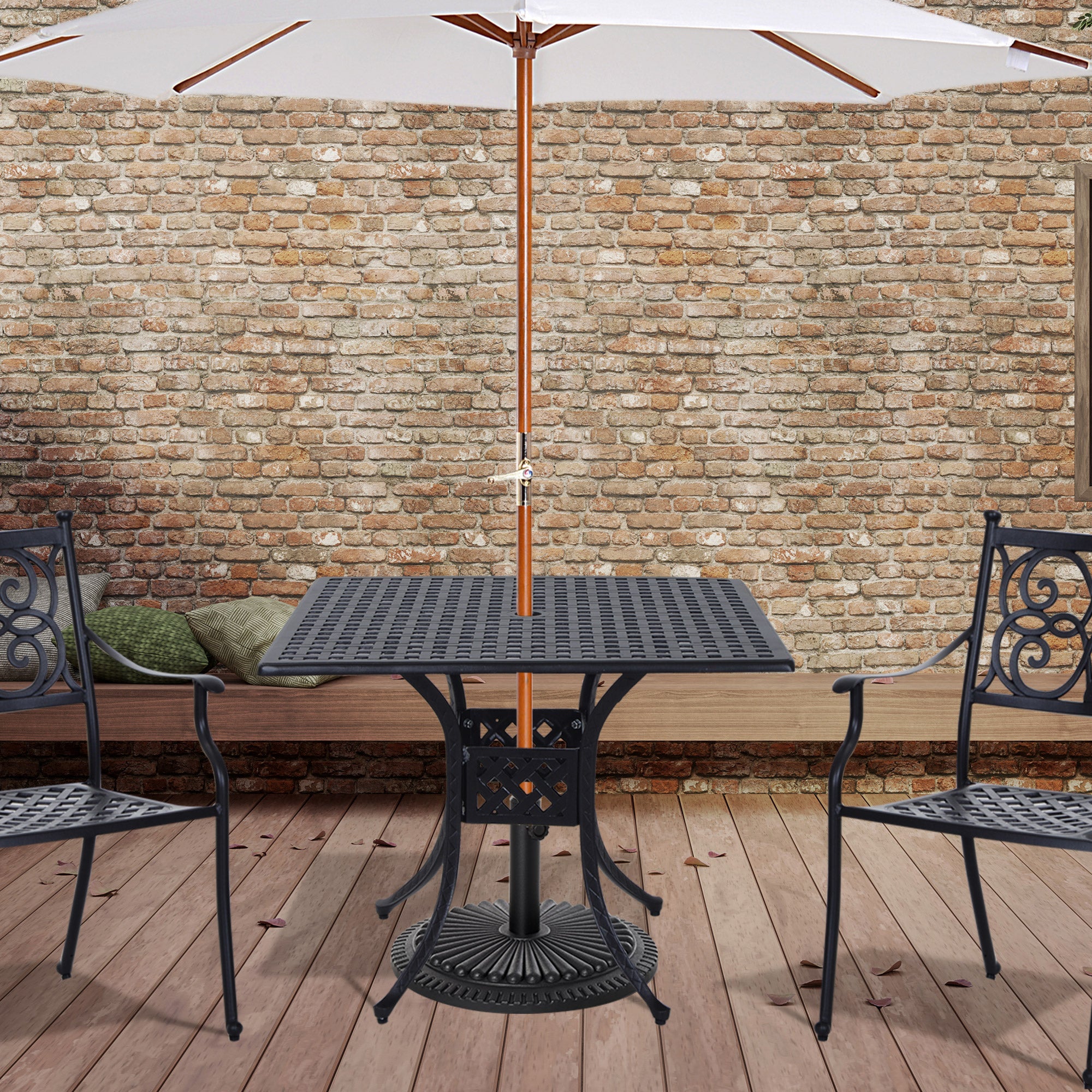 Outsunny 36" x 36" Square Metal Outdoor Patio Bistro Table with Umbrella Hole Black