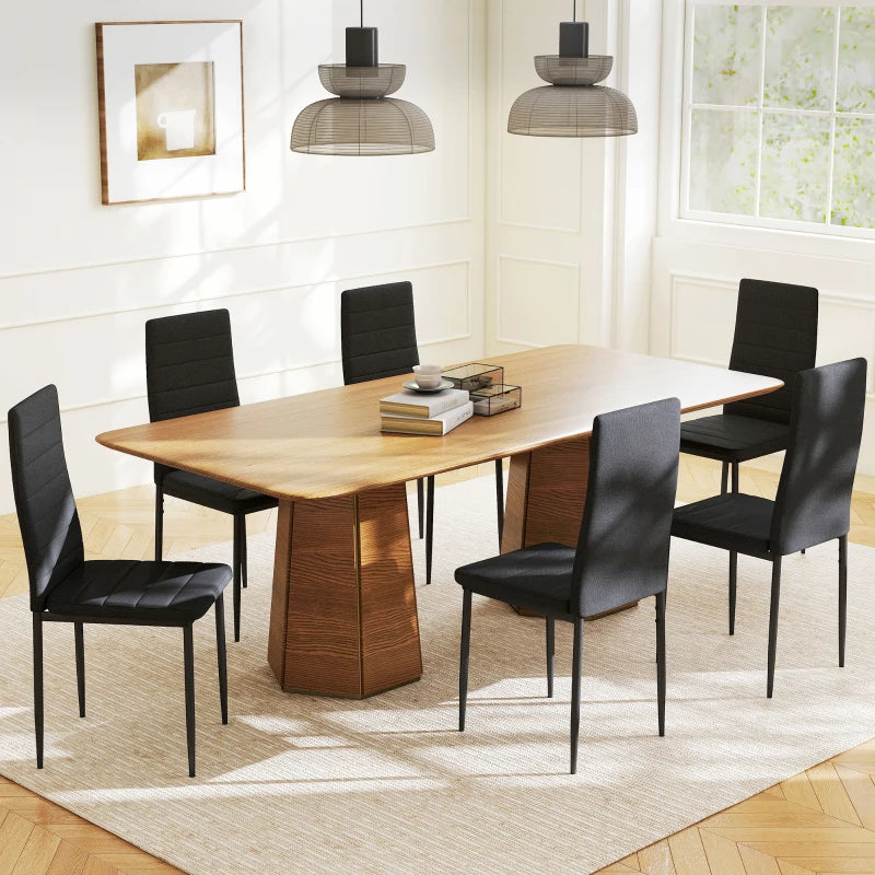 High Back Dining Chairs, Modern Upholstered Linen Fabric Accent Chairs with Metal Legs for Kitchen, Set of 6, Black
