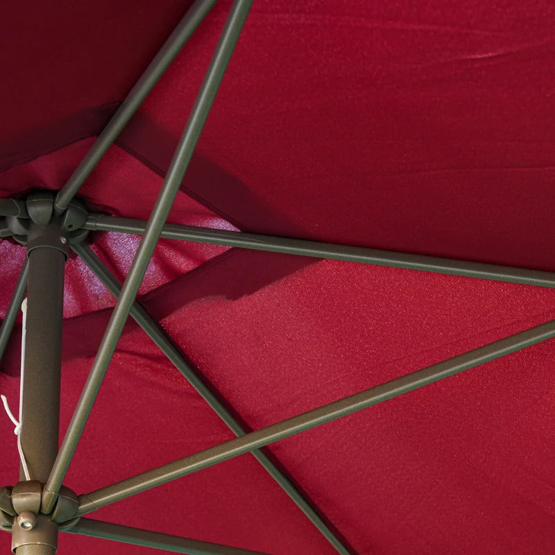6.5x10ft Patio Umbrella, Rectangle Market Umbrella with Aluminum Frame and Crank Handle, Garden Parasol Outdoor Sunshade Canopy, Wine Red