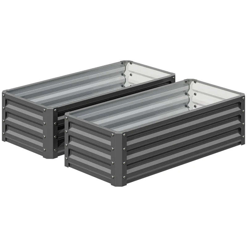 Galvanized Raised Garden Beds, Outdoor Planter Box, Set of 2, for Flowers, Herbs and Vegetables, Light Grey