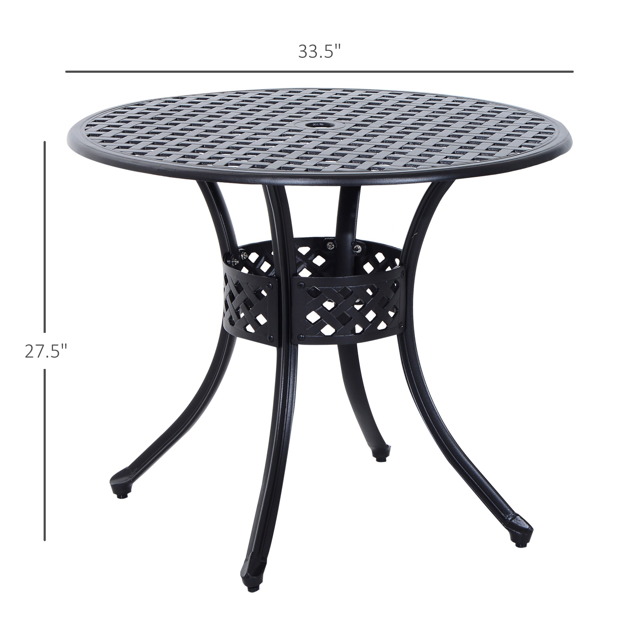 Outsunny Cast Aluminum Bistro Dining Table 33" Round with Umbrella Hole Outdoor Patio Garden Furniture Black