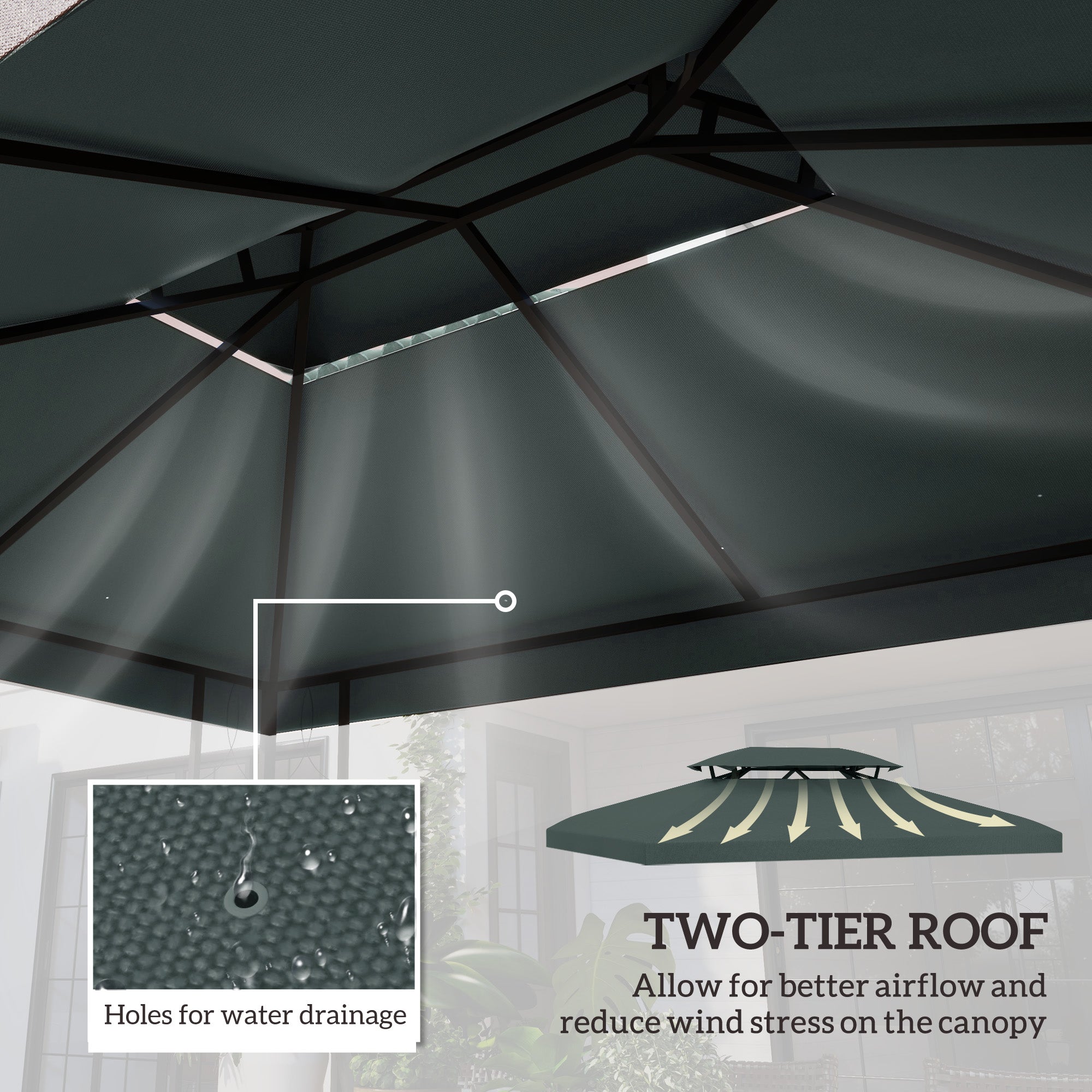 Outsunny Gazebo Replacement Canopy 13'x10', 2 Tier UV Protection Top, Grey for Garden Pavilion