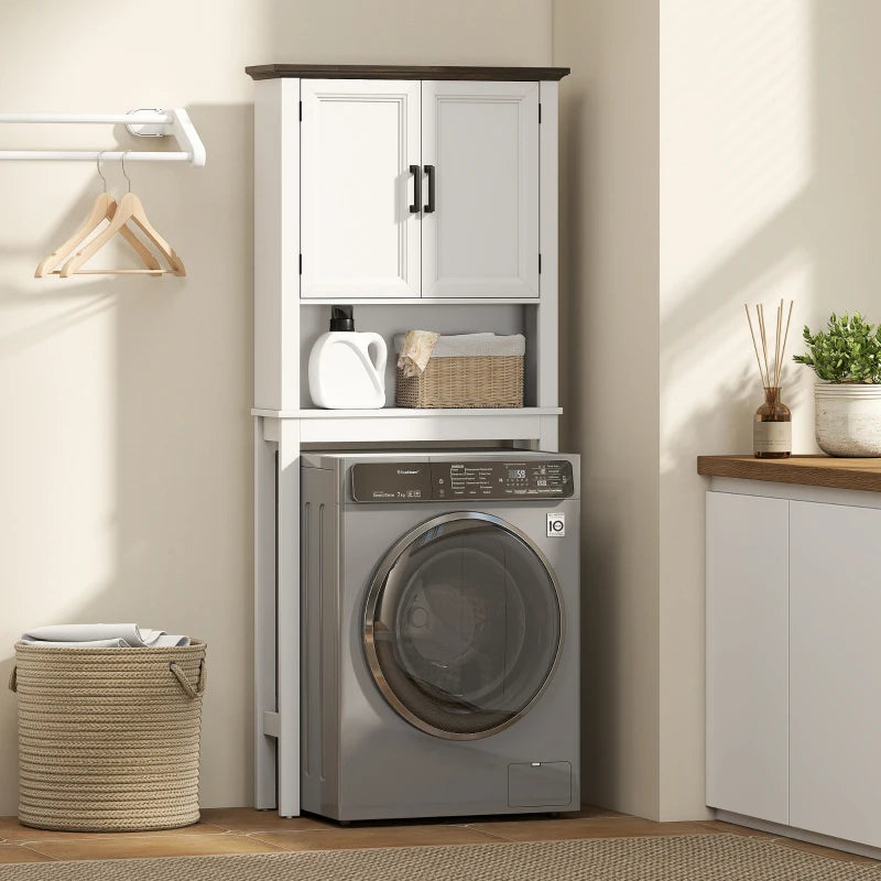 Over The Toilet Storage, Bathroom Cabinet Over Toilet with Open Shelf and Adjustable Bottom Bar, White
