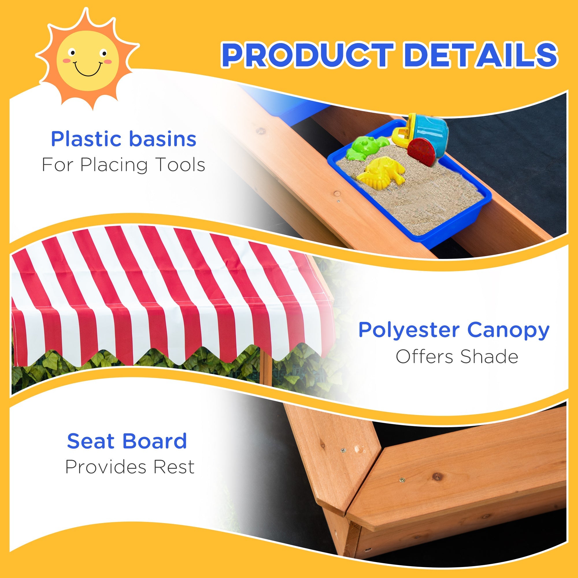 Outsunny Children's Wooden Sandbox, Outdoor Sand Play Station for Boys & Girls 3-7 Years Old