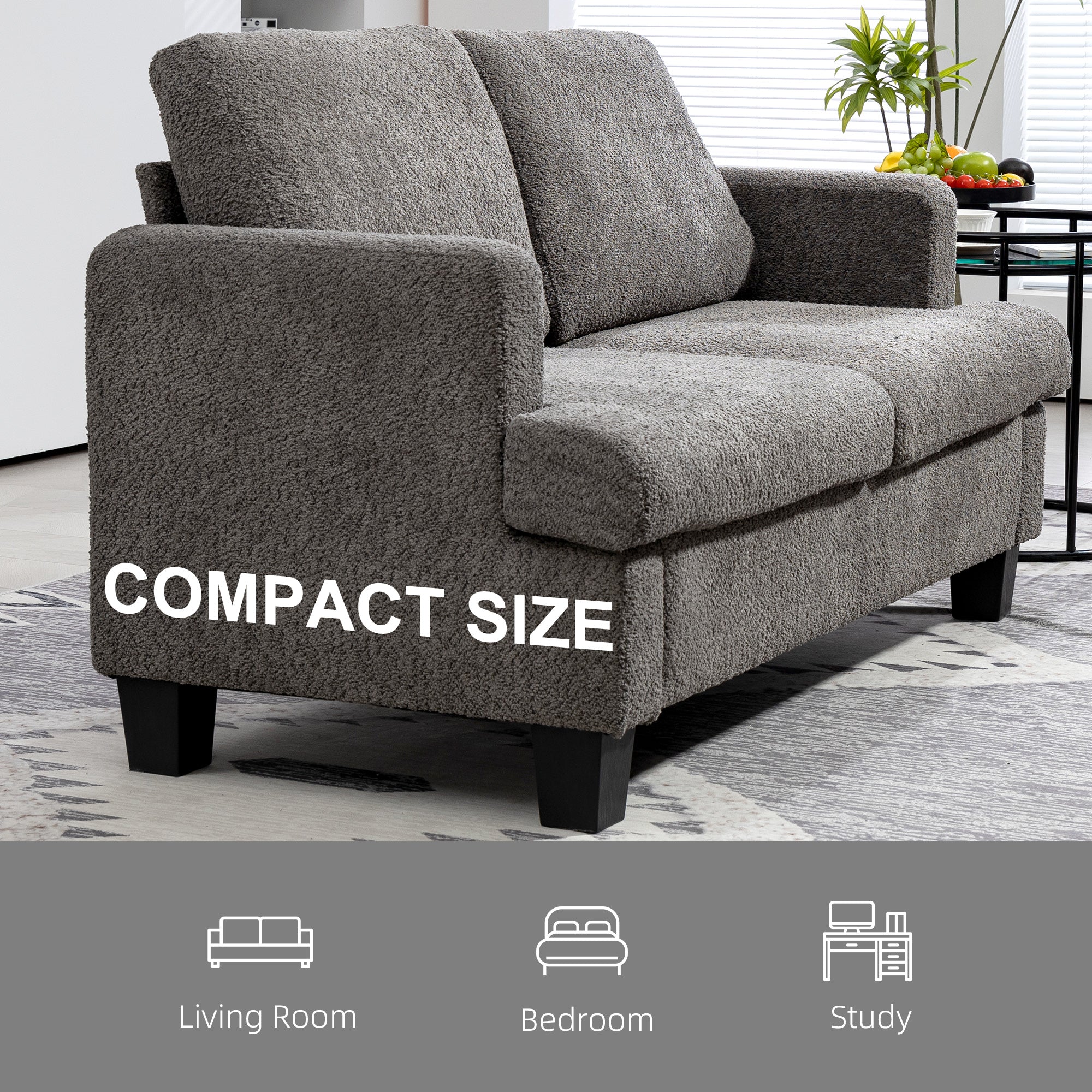 HOMCOM 54.3" Loveseat Sofa, 2 Seater Sofa with Removable Cushions, Small Couch with Tapered Legs for Living Room, Dark Grey