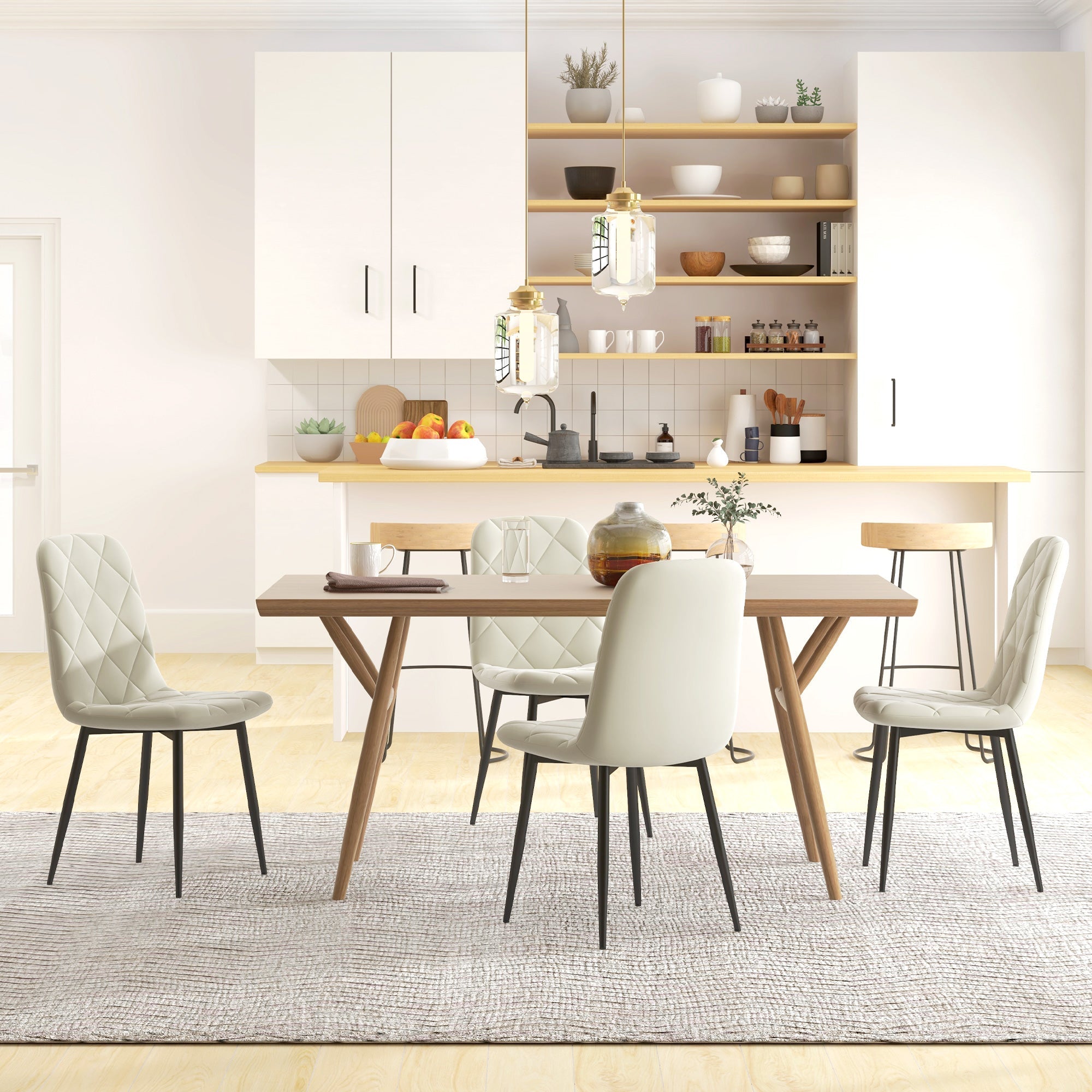 HOMCOM Set of 4 Upholstered Dining Room Chairs with Steel Legs Modern Kitchen Chairs Cream