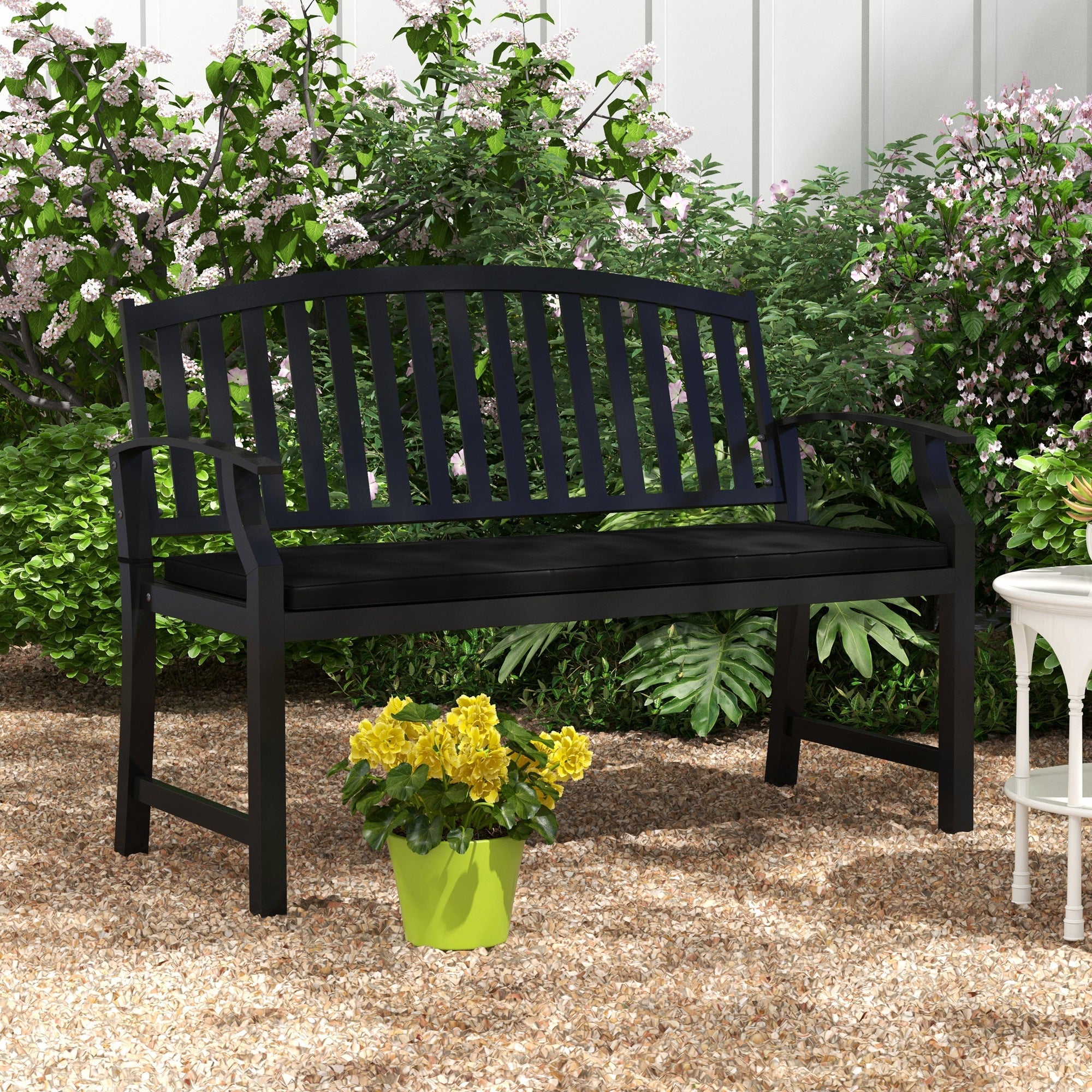 Outsunny Patio Bench Cushion 2-Seater Outdoor Swing Seat Pad with Zipper and Ties Black