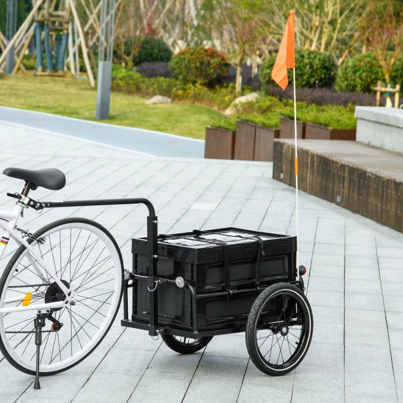 Aosom Steel Trailer for Bike, Bicycle Cargo Trailer with Foldable Storage Box and Safe Reflectors, Max Load 88LBS, Black