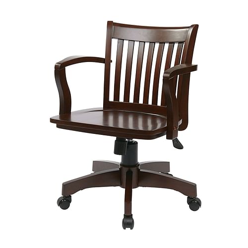 Espresso Wood Bankers Chair with Wooden Arms and Seat - Free Shipping