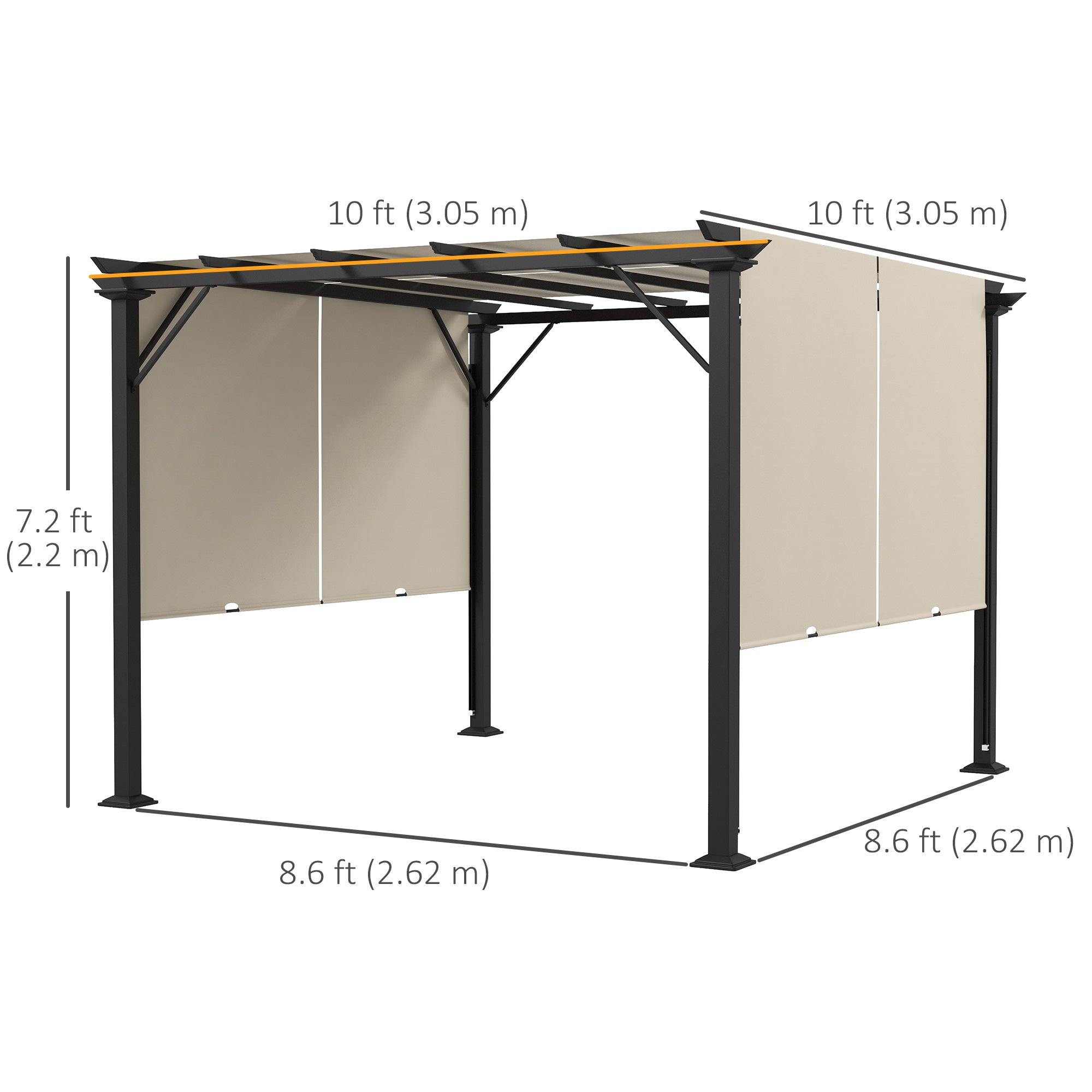 Outsunny 10' x 10' Retractable Pergola Canopy for Backyard, Beige
