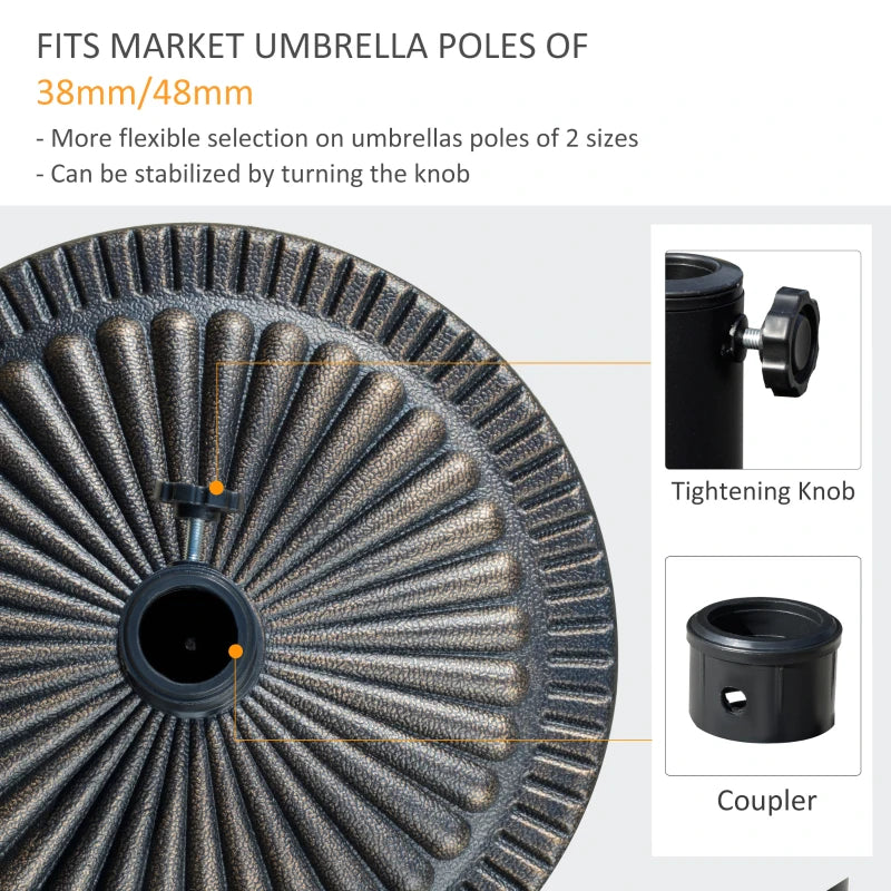 Round Umbrella Base Φ19.1", 31.5 lbs Resin Stand with Decorative Design for Poles 1.5"/1.9", Bronze