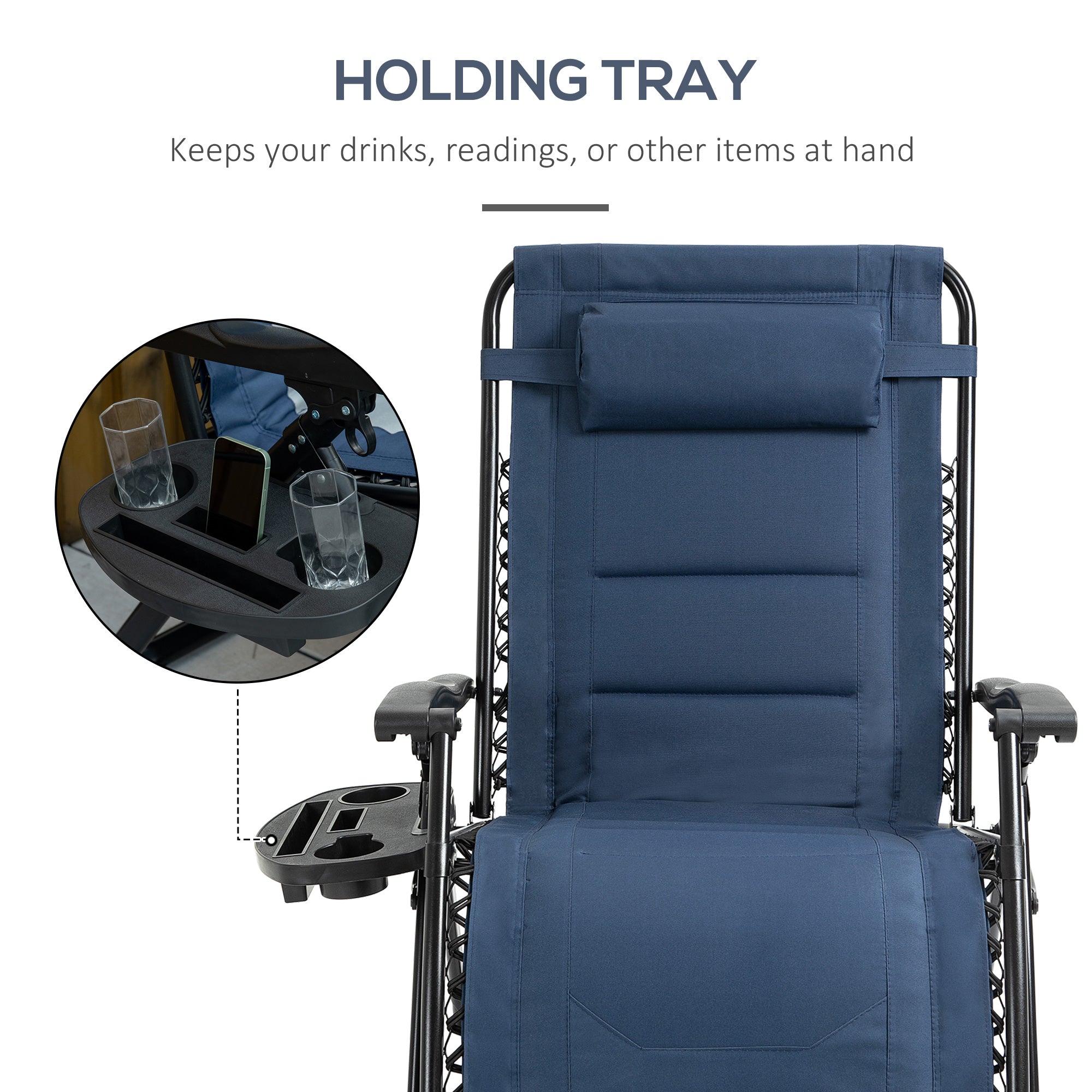 Outsunny Zero Gravity Lounger Chair, Padded Folding Reclining Patio Chair with Cup Holder, Headrest, for Poolside, Camping, Blue
