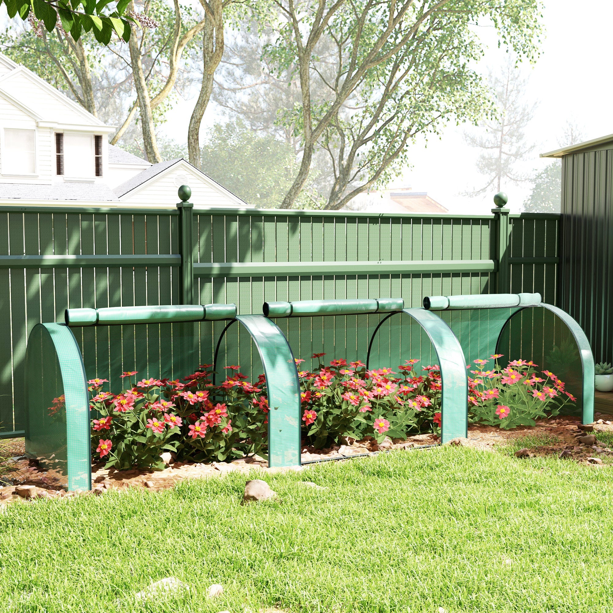 Outsunny Mini Tunnel Greenhouse with PE Cover Garden Green Grow Shed with Steel Frame Zipped Doors, Green