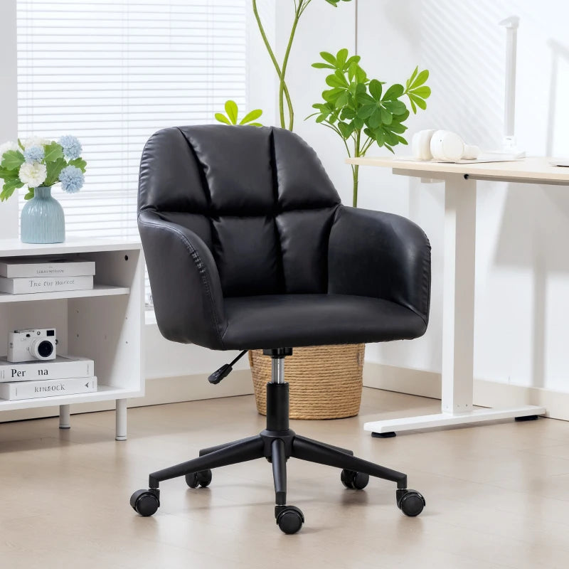 Swivel Office Chair, Faux Leather Desk Chair with Adjustable Height, Study, Black