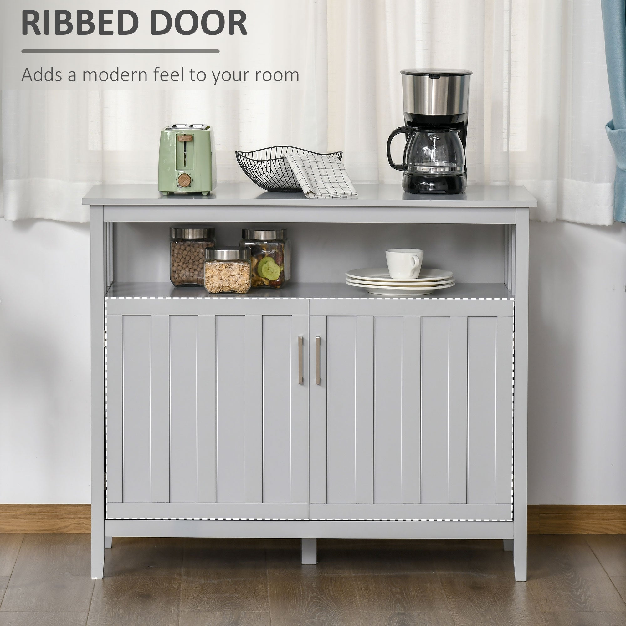 HOMCOM Grey Wall-Mounted Buffet Cabinet: Sideboard Bar Cabinet with Adjustable Shelves, 2 Doors for Kitchen, Dining Room, 41.75"W