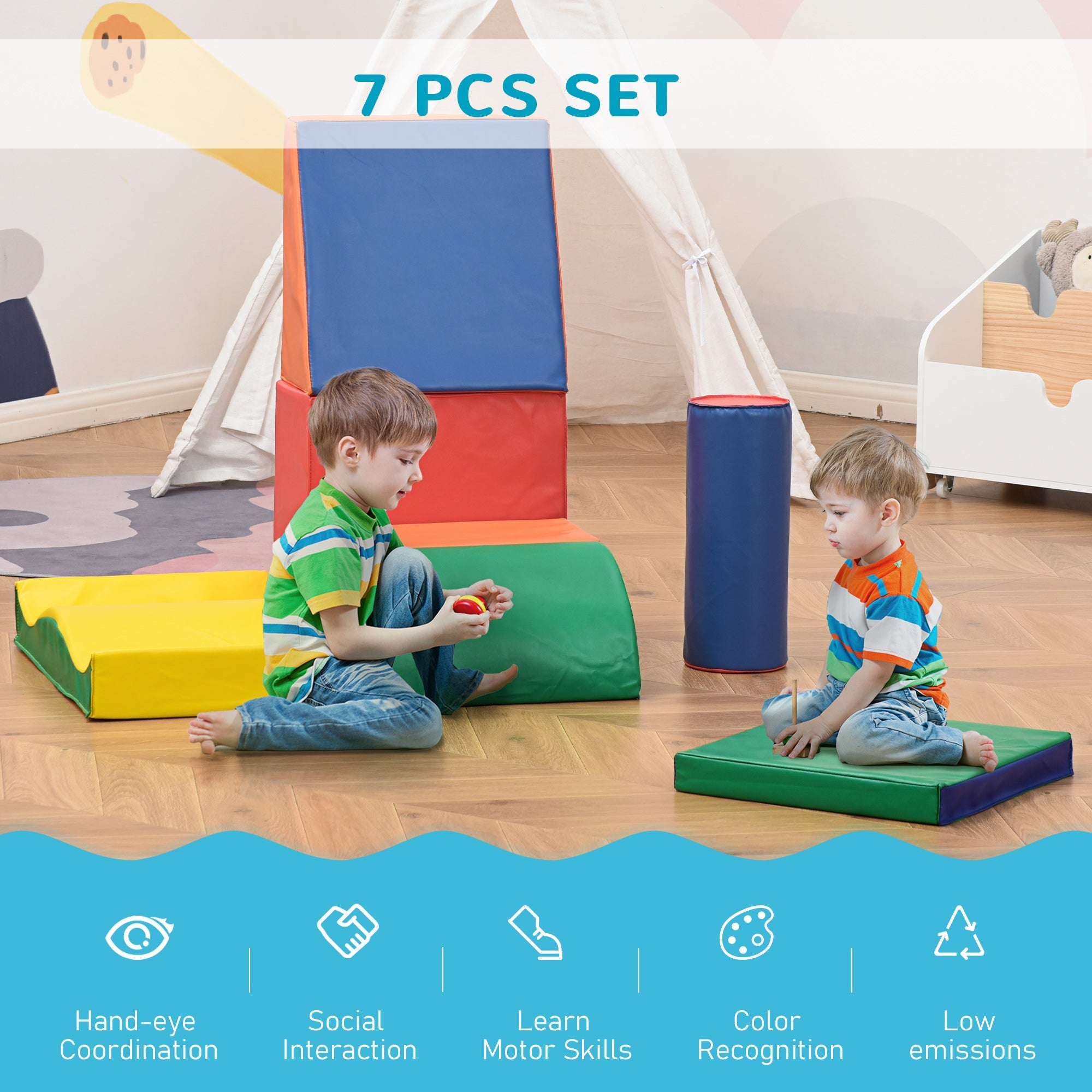 Soozier Soft Play Paradise: 7-Piece Freely-Assembled Climb & Crawl Equipment for 1-3 Years, Multicolored