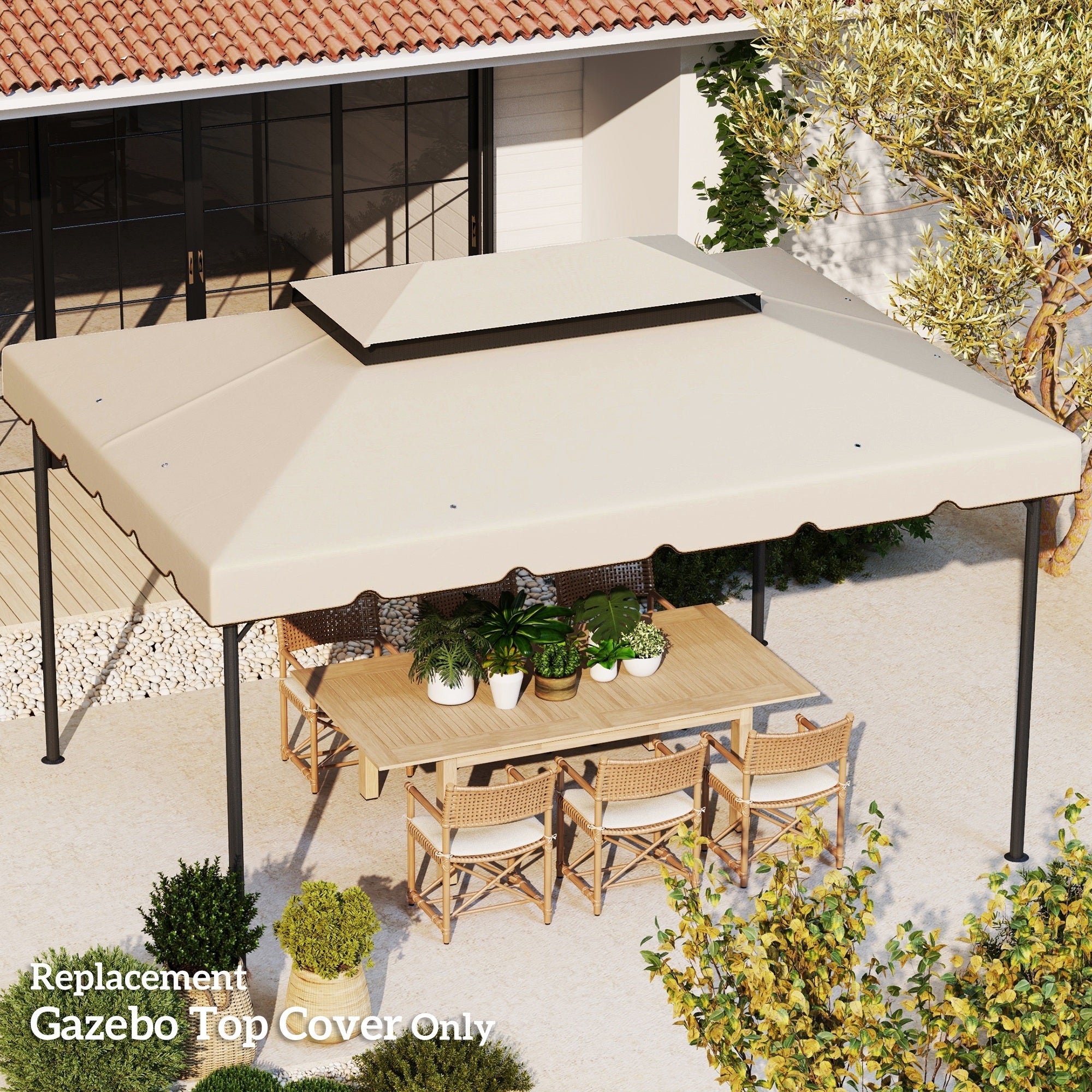 Outsunny 13.1' x 9.8' Gazebo Replacement Canopy, Gazebo Top Cover with Double Vented Roof for Garden Patio(TOP ONLY), Cream