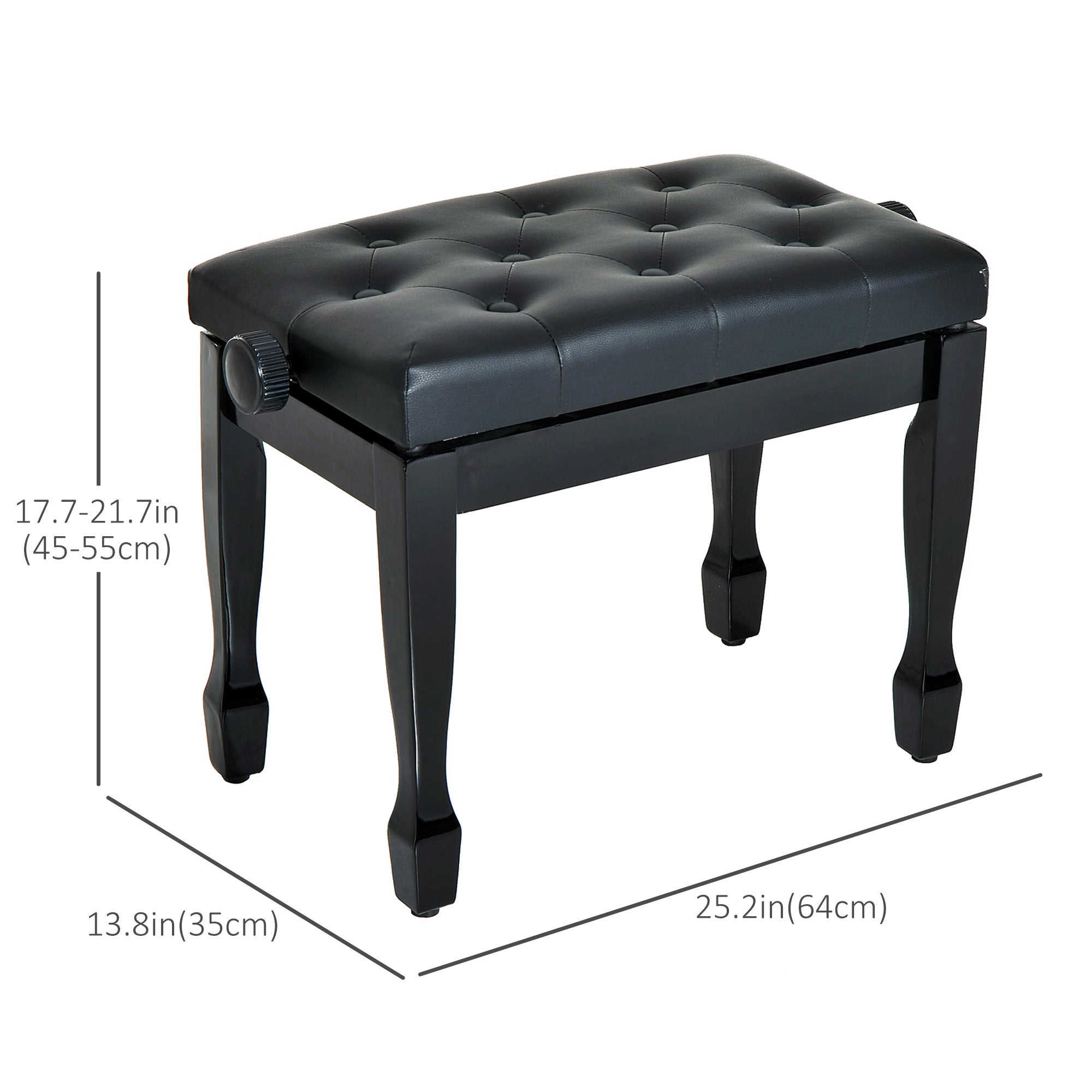 HOMCOM Adjustable Padded Piano Bench 25" Wooden Artist Keyboard Stool Chair Black