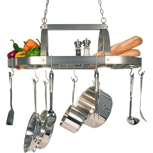 Rustic 2-Light 10 Hook Ceiling Mounted Hanging Pot Rack in Brushed Nickle - Free Shipping