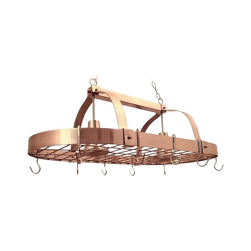 Rustic 2 Light 10 Hook Ceiling Mounted Hanging Pot Rack in Copper - Free Shipping