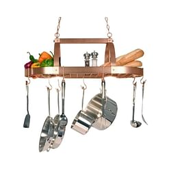 Rustic 2 Light 10 Hook Ceiling Mounted Hanging Pot Rack in Copper - Free Shipping