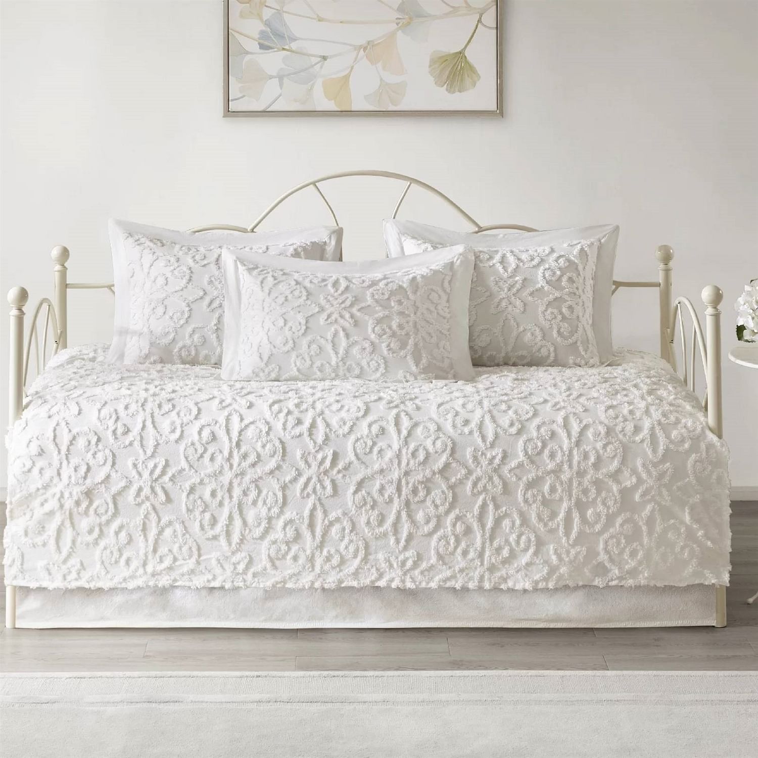 5-Piece French Country White Chenille Medallion Cotton Daybed Cover Bedding Set - Free Shipping