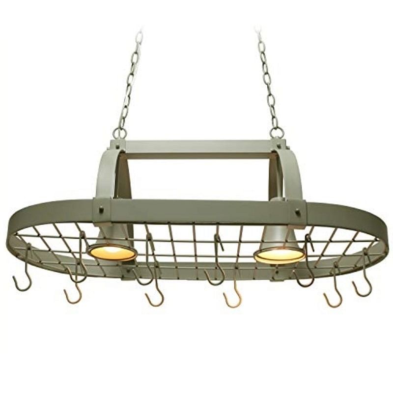 Rustic 2 Light 10 Hook Ceiling Mounted Hanging Pot Rack in Slate Gray - Free Shipping