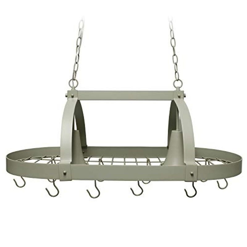 Rustic 2 Light 10 Hook Ceiling Mounted Hanging Pot Rack in Slate Gray - Free Shipping