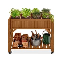 Outdoor Elevated Raised Garden Bed Planter Box with Locking Wheels - Free Shipping