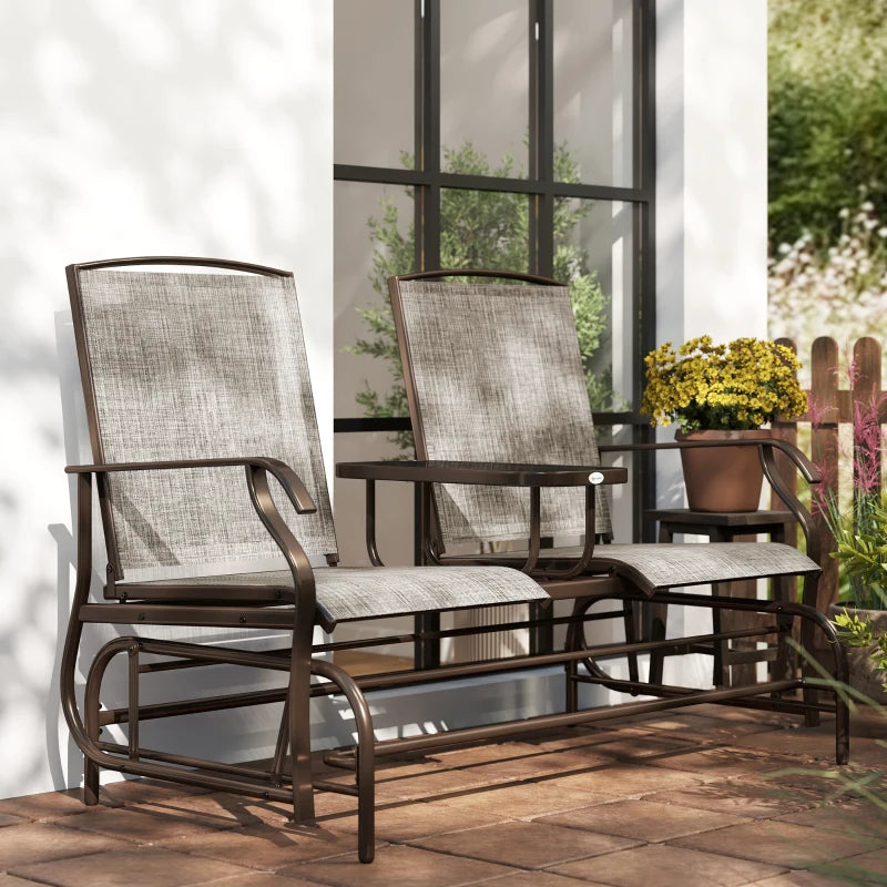 Patio Glider Rocking Chair 2 Person Outdoor Loveseat Rocker Garden Furniture Bench, Flaxen