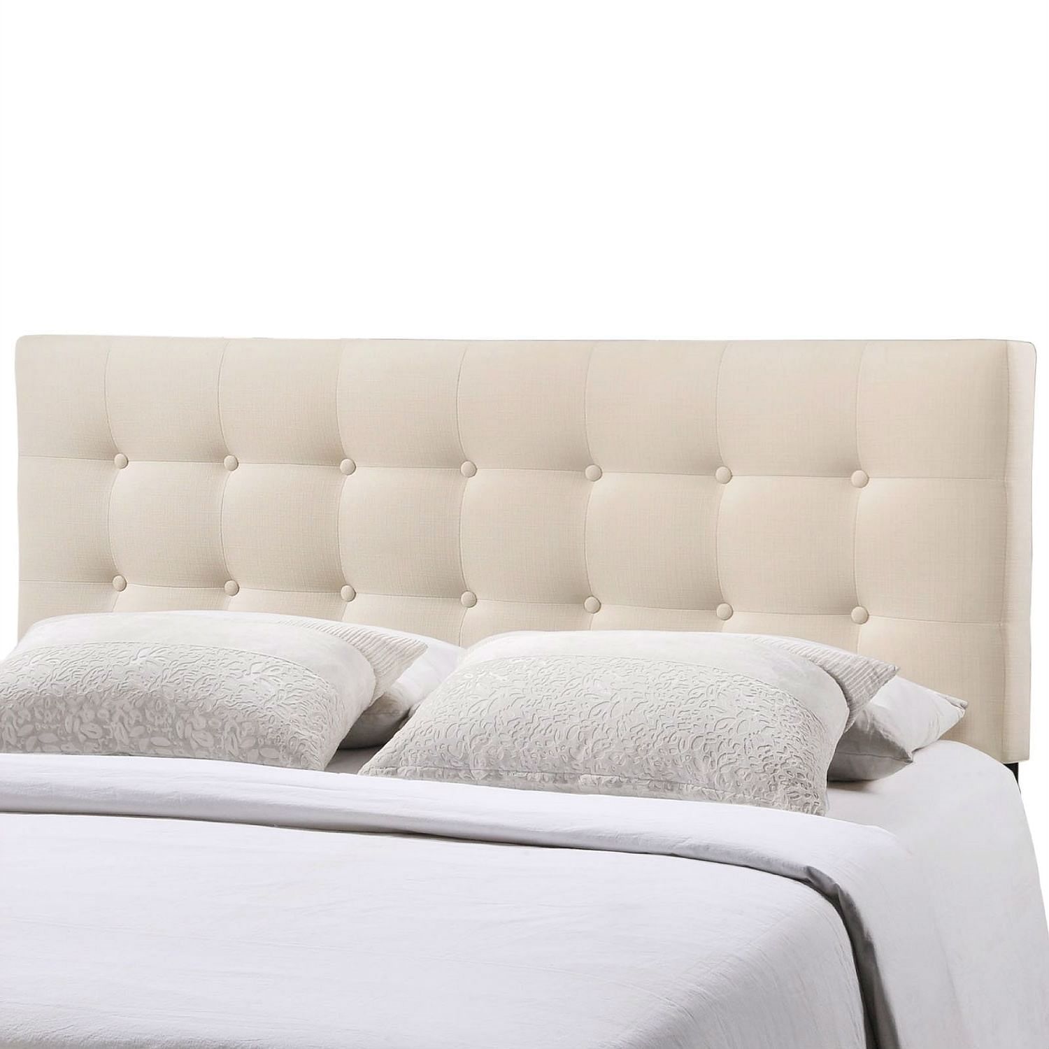 Full size Ivory Fabric Upholstered Button-Tufted Headboard - Free Shipping