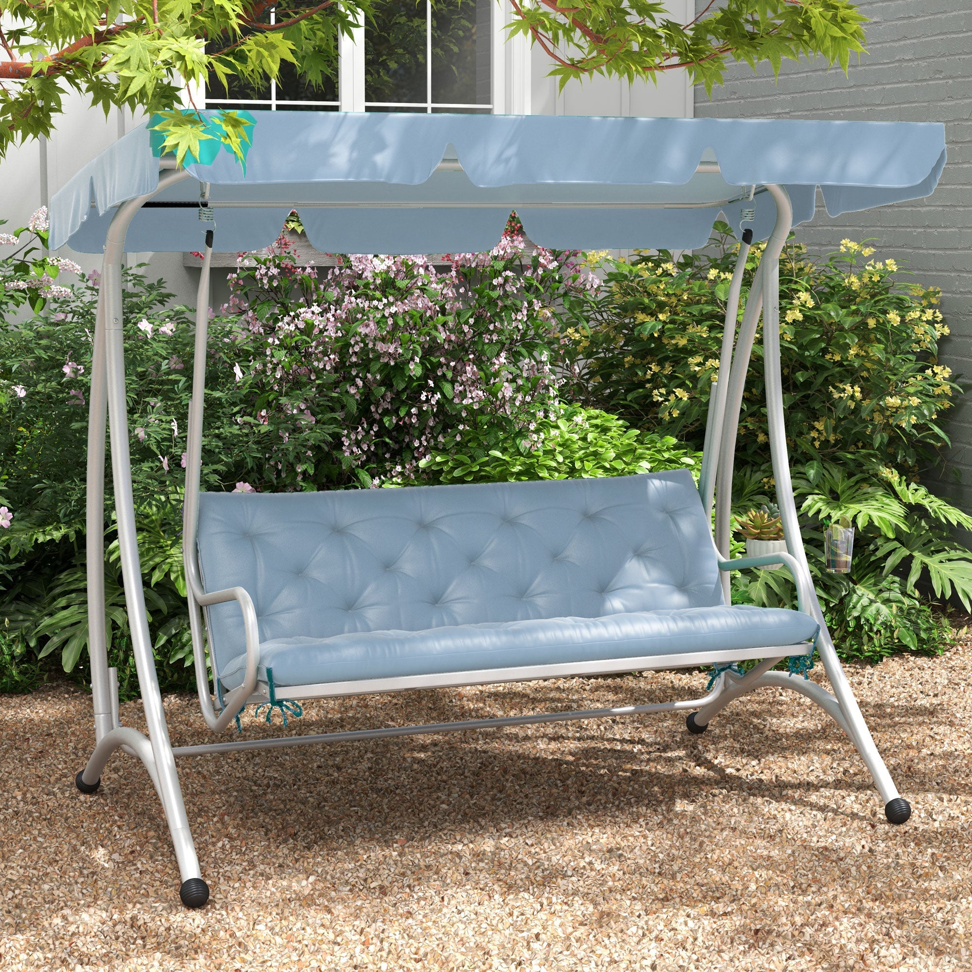 Outsunny 3-Seater Outdoor Bench Swing Chair Replacement Cushions for Patio Garden, Blue
