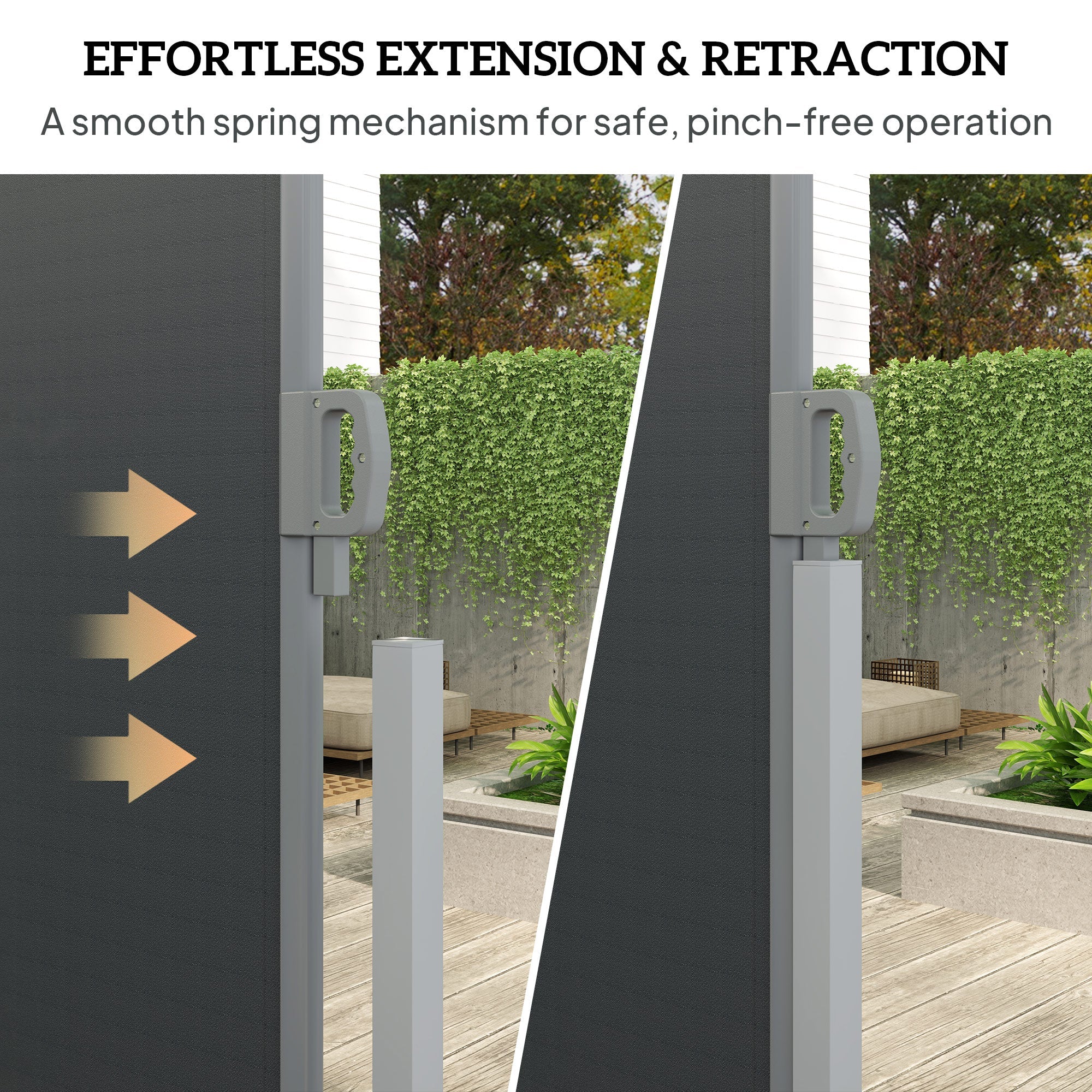 Outsunny Retractable Double Side Awning, 79"x236" Patio Privacy Screen, UV Resistant, Waterproof Wind Screen, Charcoal Grey