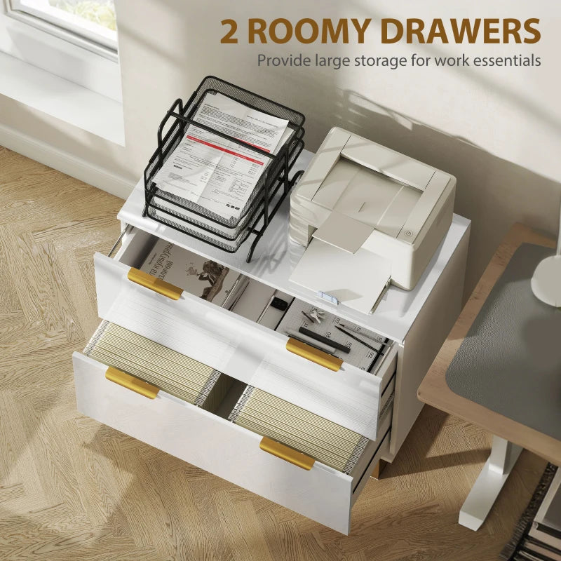 Lateral File Cabinet with 2 Drawers, Modern Filing Cabinet for Letter/A4/Legal Size Files, High Gloss White