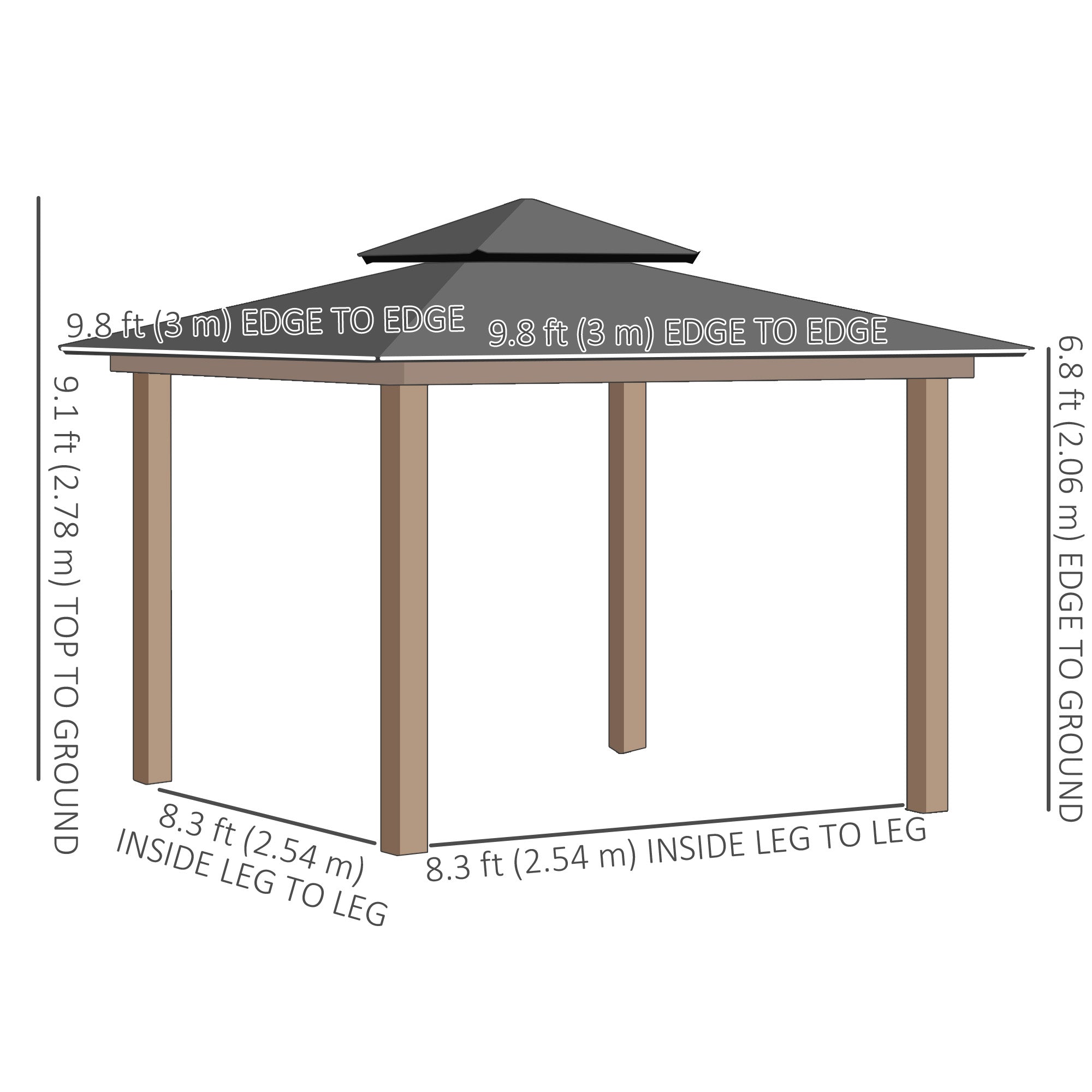 Outsunny 9' x 10' Outdoor Hardtop Gazebo Canopy w/ Double PC Roof, Steel Frame, Nettings, Curtains for Garden Lawn Deck, Khaki