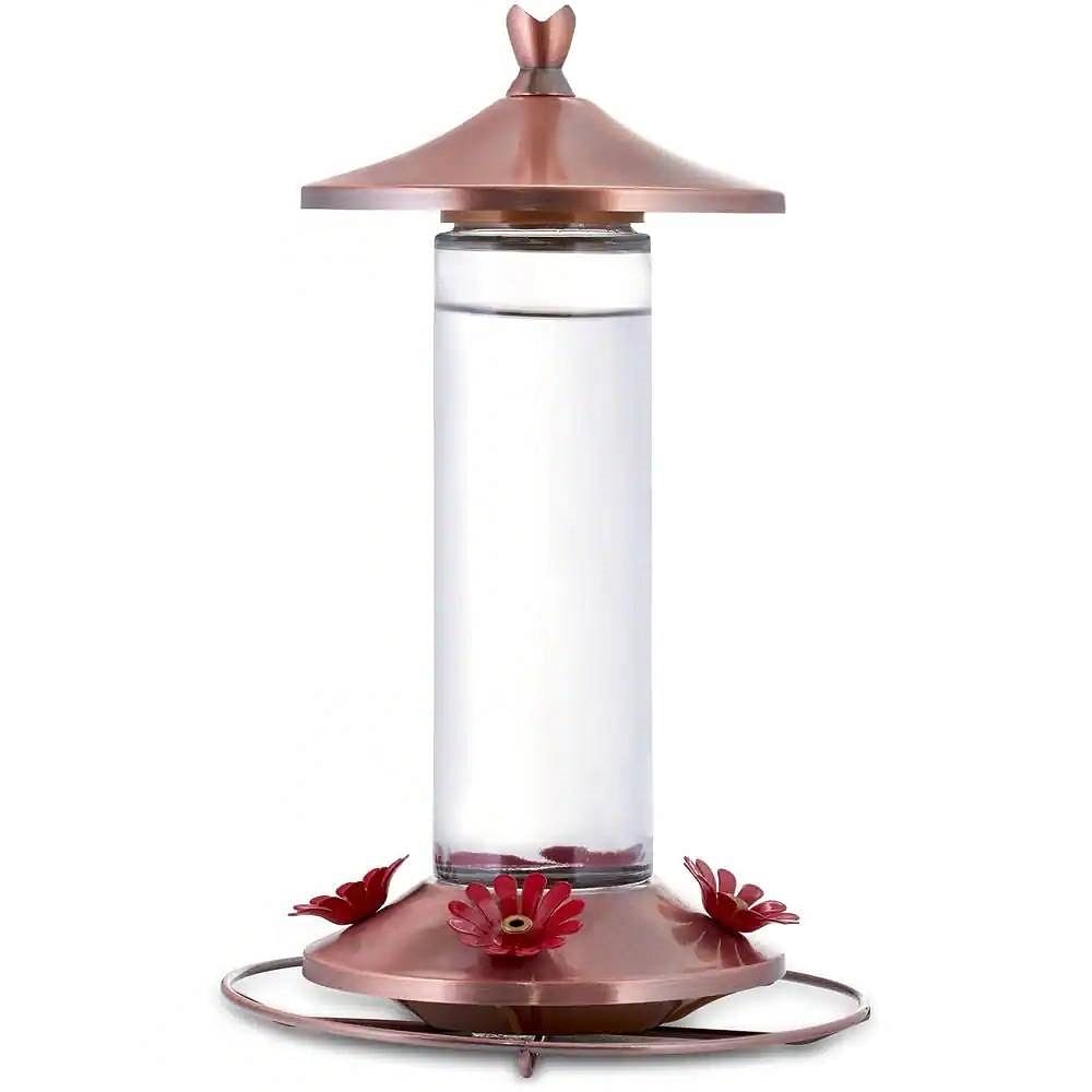 12 oz. Nectar Capacity Glass Tube Hummingbird Feeder with Copper Lid and Base - Free Shipping