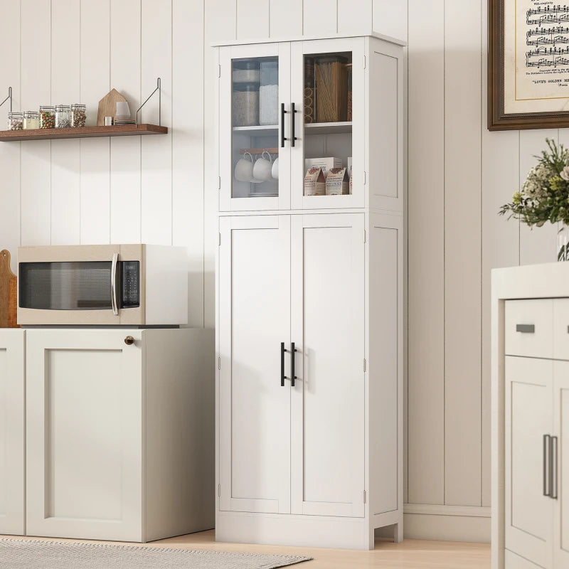 Tall Bathroom Cabinet with Glass Doors, Space-Saving Unit with Adjustable Shelves, Freestanding Storage, White