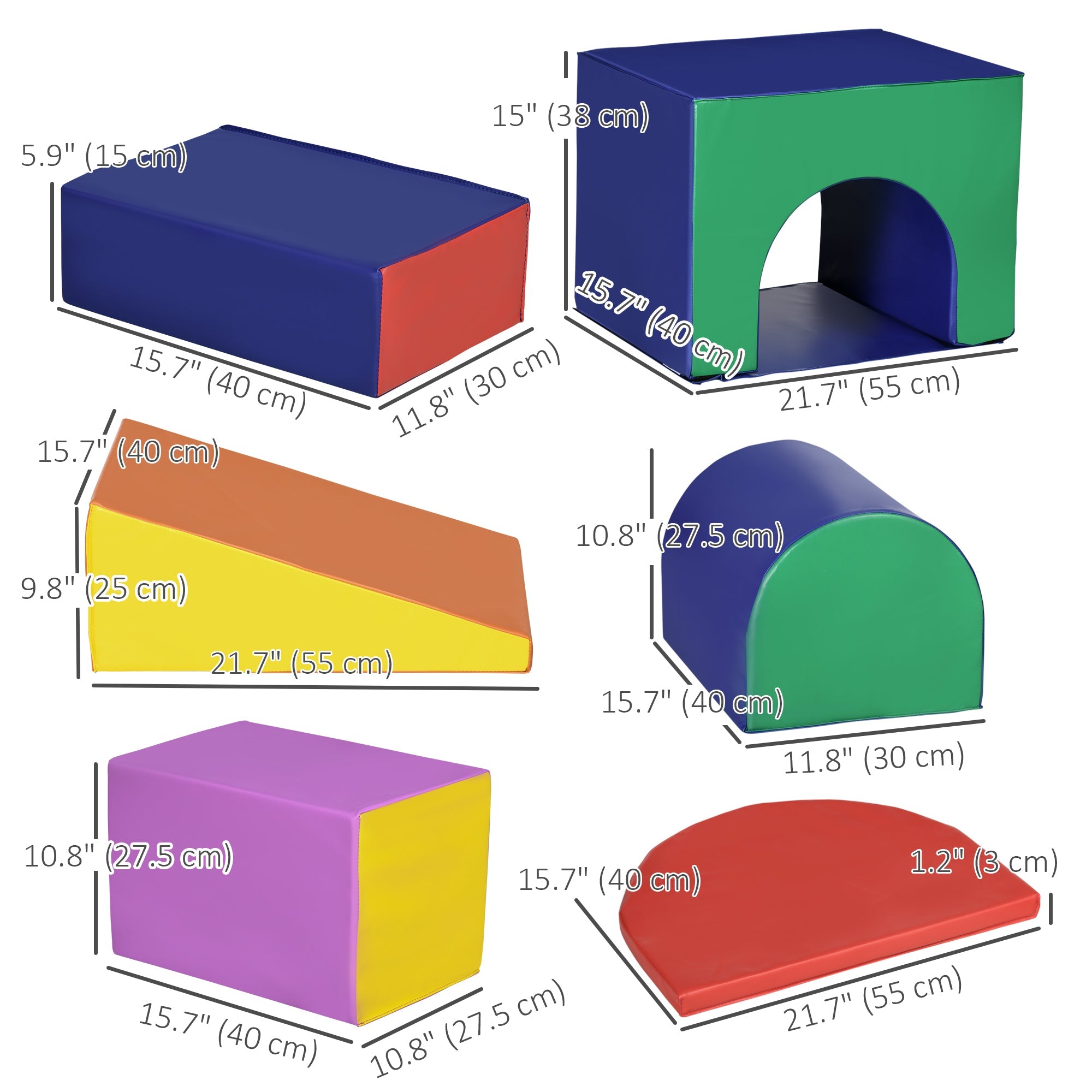 Qaba 7-Piece Soft Foam Play Set: Toddler Stairs, Ramp, Colorful Educational Activity Toys