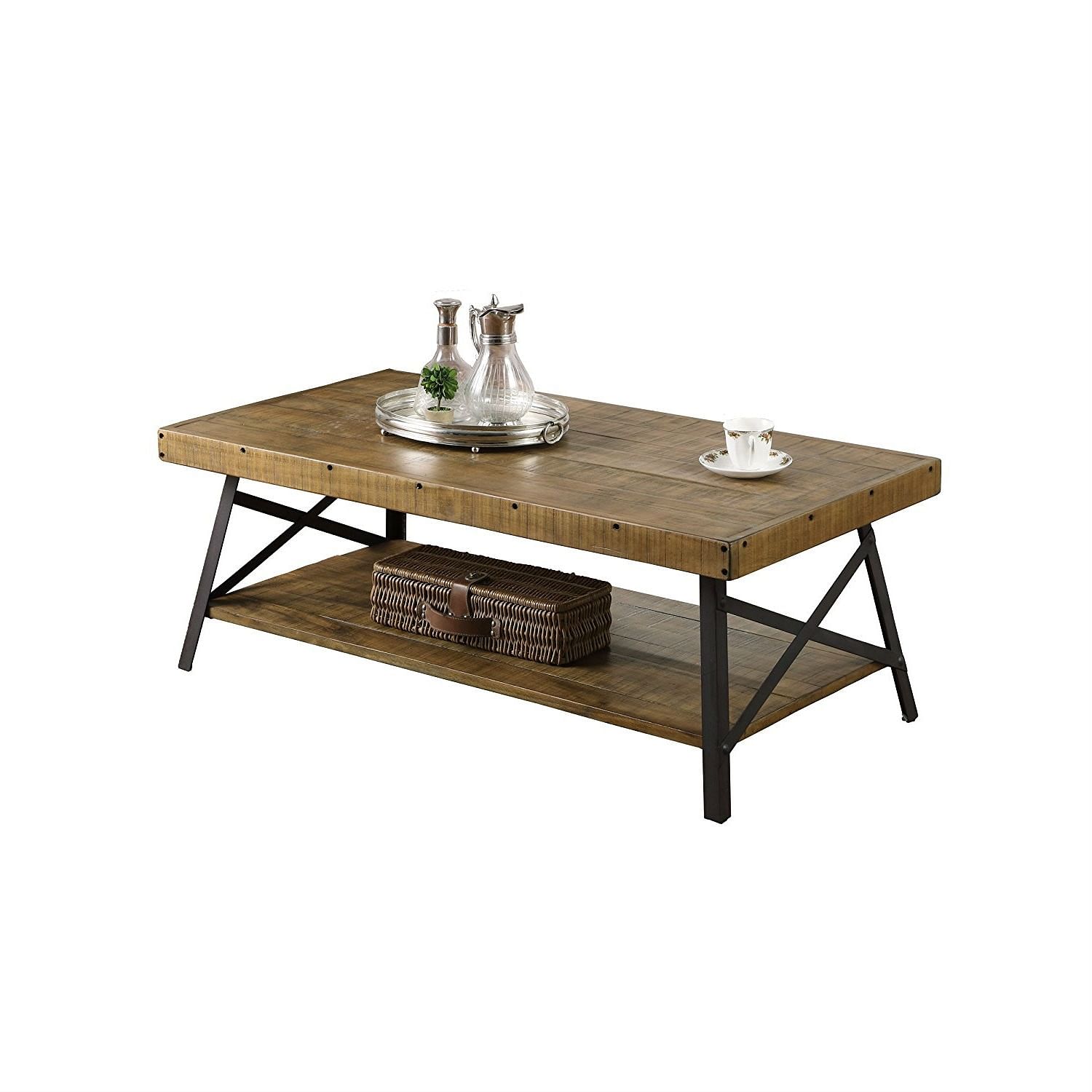 Modern Industrial Style Solid Wood Coffee Table with Steel Legs - Free Shipping
