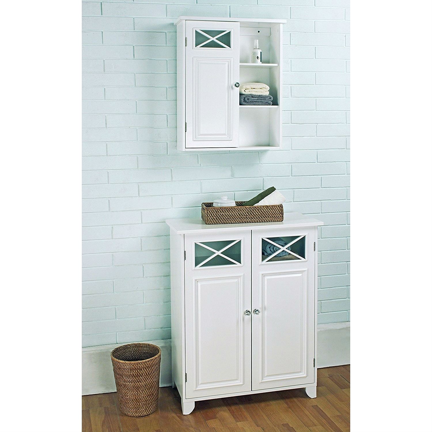 White 2-Door Bathroom Floor Cabinet with Adjustable Storage Shelf - Free Shipping