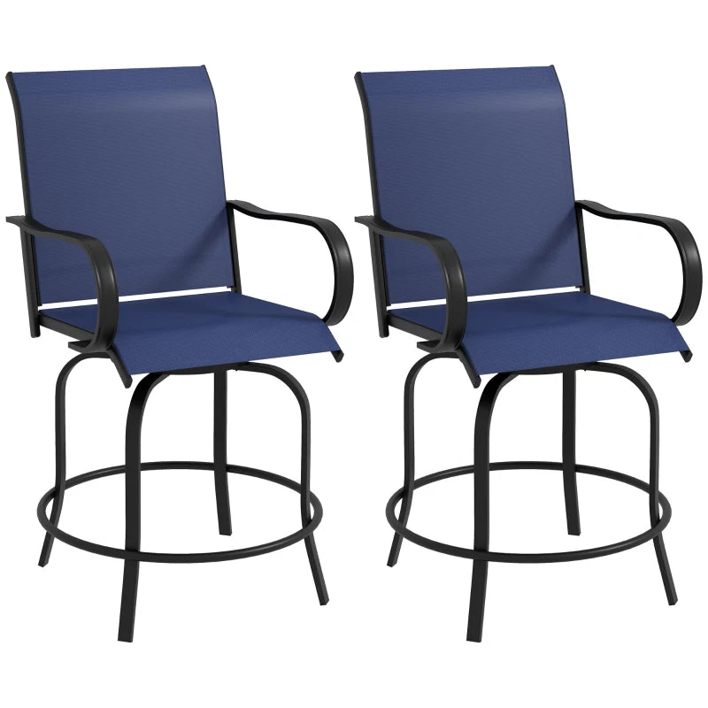 Outdoor Bar Stools Set of 2, 360° Swivel Bar Height Chairs, 26.8" x 29.5" x 48.4", Navy Blue