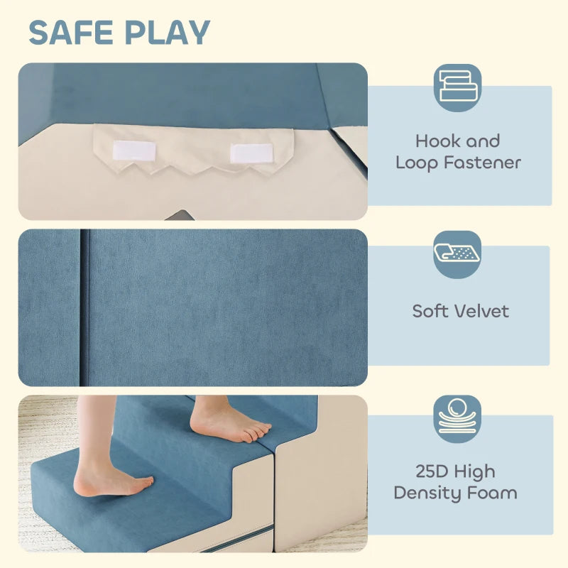 Qaba 2-Piece Climbing Foam Blocks for Toddlers with Detachable Cover, Indoor Climb and Crawl Activity PlaySet, Blue