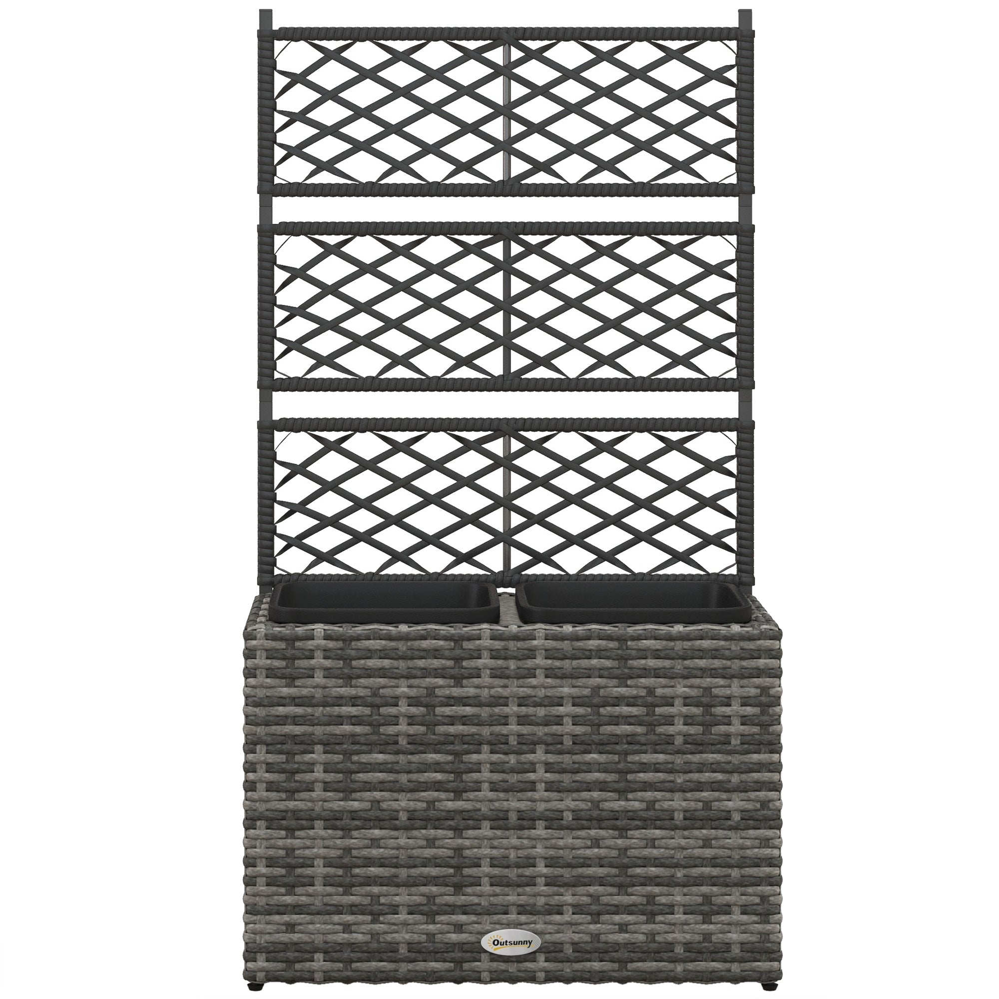 Outsunny Raised Garden Box 22L with Trellis PE Rattan Free Standing Planter for Climbing Plants Mixed Grey